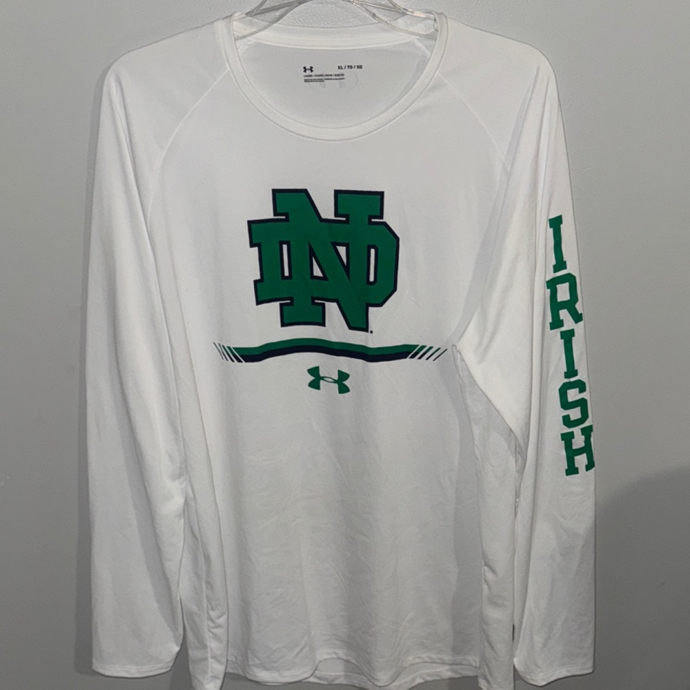 Under Armour Men's White and Green Long Sleeve Tee